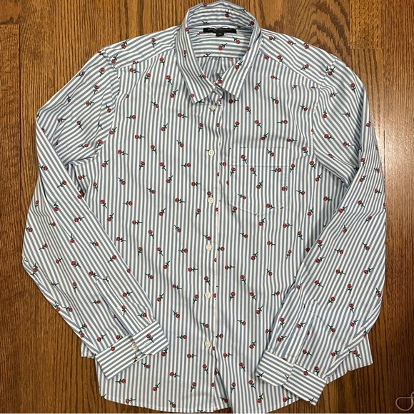 Banana Republic Quinn Boy Fit Blouse Roses Striped Size Medium - Picture 1 of 8